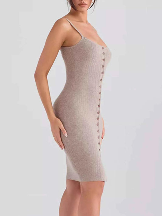 Stylish Ribbed Button-Front : Bodycon Dress