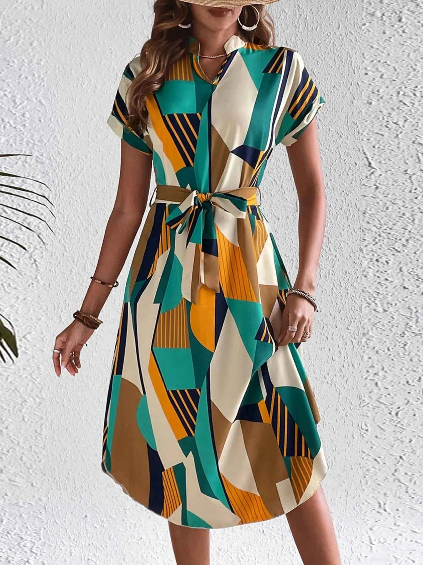 Stylish Tie Waist : Short Sleeve Dress