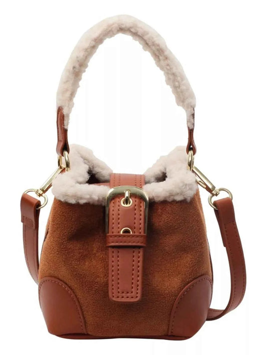 Fuzzy Trim Bucket : Crossbody Bag