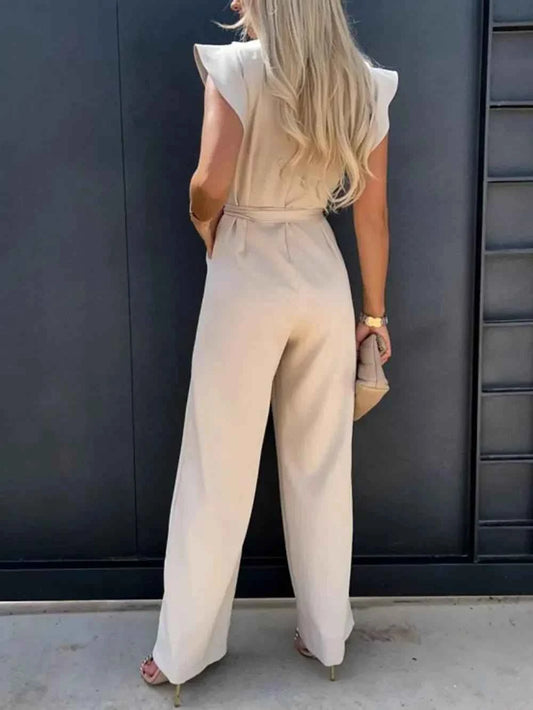 Ruffled Round Neck : Cap Sleeve Jumpsuit