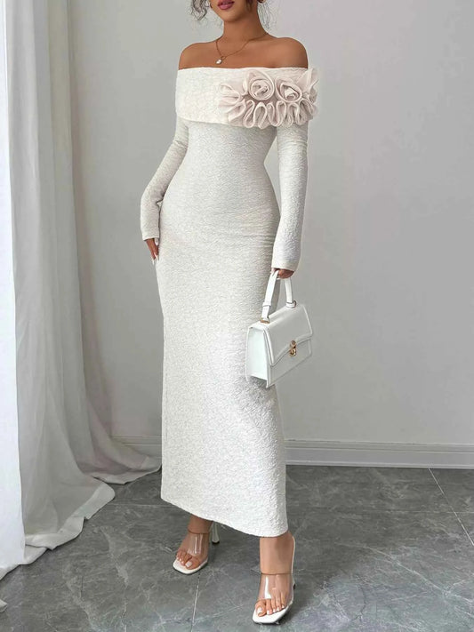 Flower Off-Shoulder : Maxi Dress