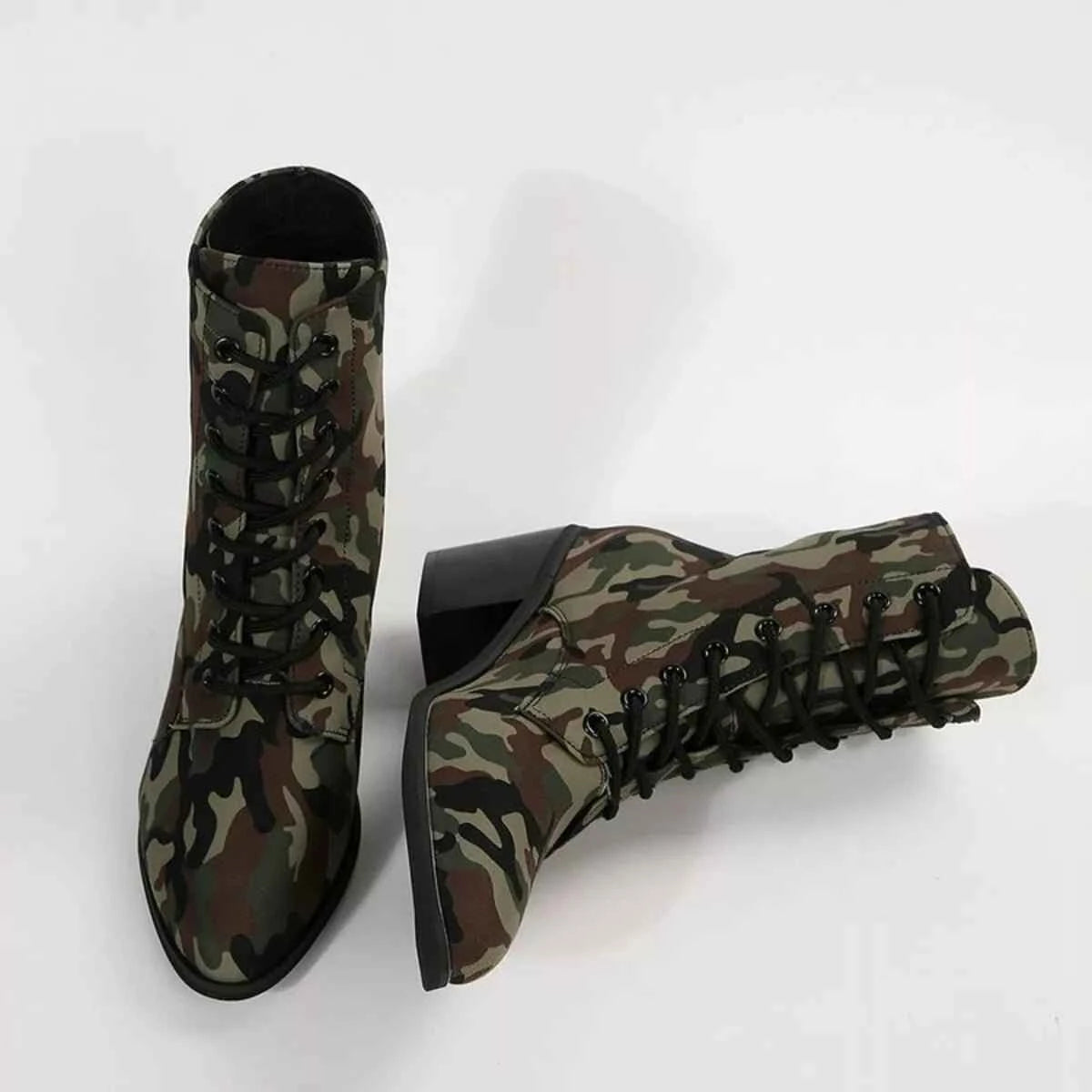 Camouflage Lace Up Block : Heels Boots