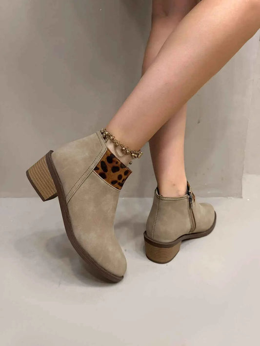 Leopard Block : Heels Boots