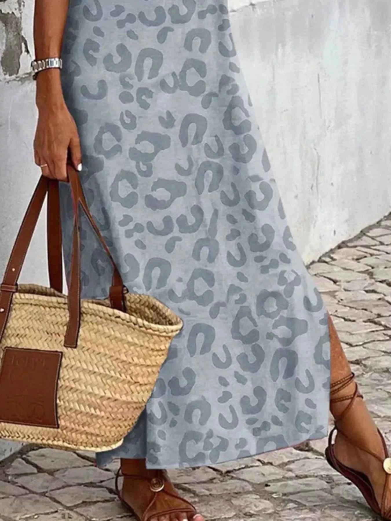 Slit Leopard Sleeveless : Maxi Dress