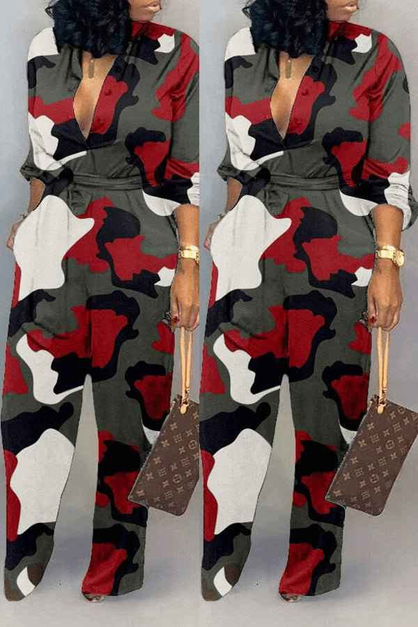 Printed Leopard Long Sleeve Jumpsuits For Plus Size Woman