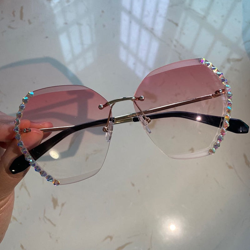 Women Luxury Brand Design Sexy Diamond Square Sun Glasses