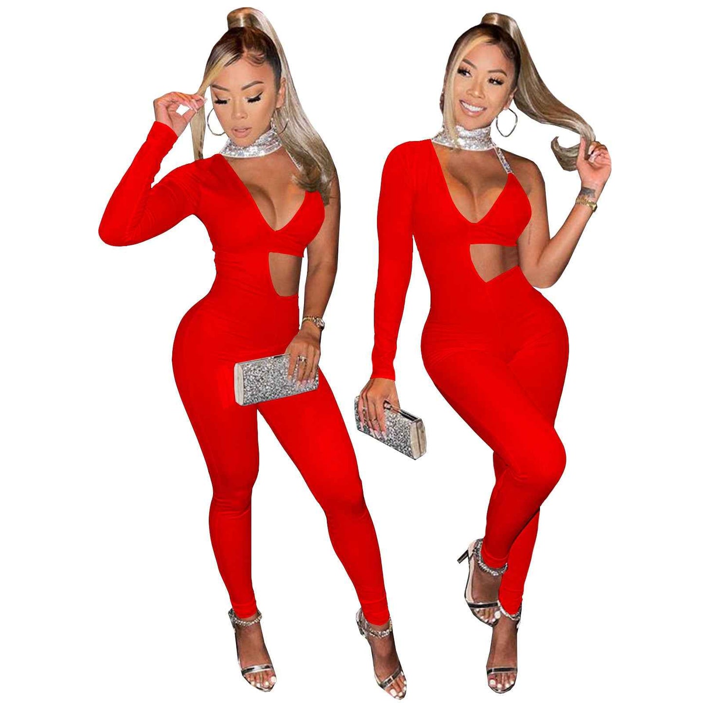 Long Sleeve: One Shoulder Cut-Out Jumpsuit