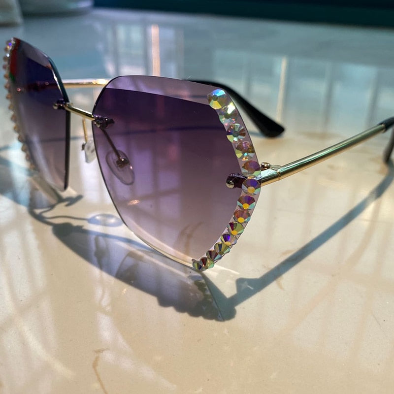 Women Luxury Brand Design Sexy Diamond Square Sun Glasses
