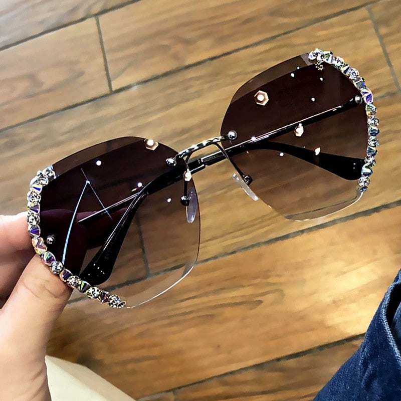 Women Luxury Brand Design Sexy Diamond Square Sun Glasses