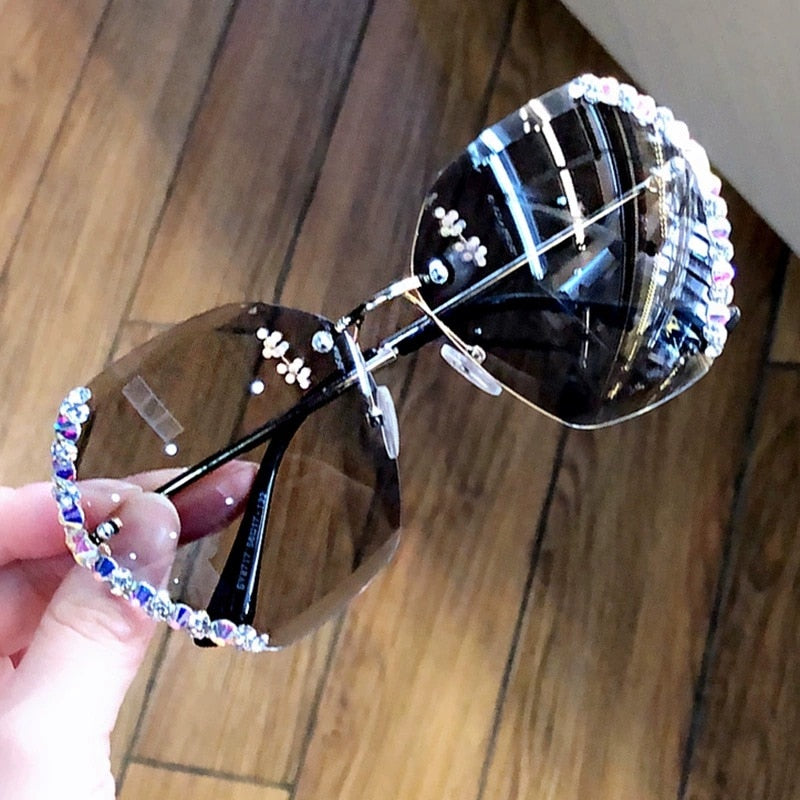 Women Luxury Brand Design Sexy Diamond Square Sun Glasses