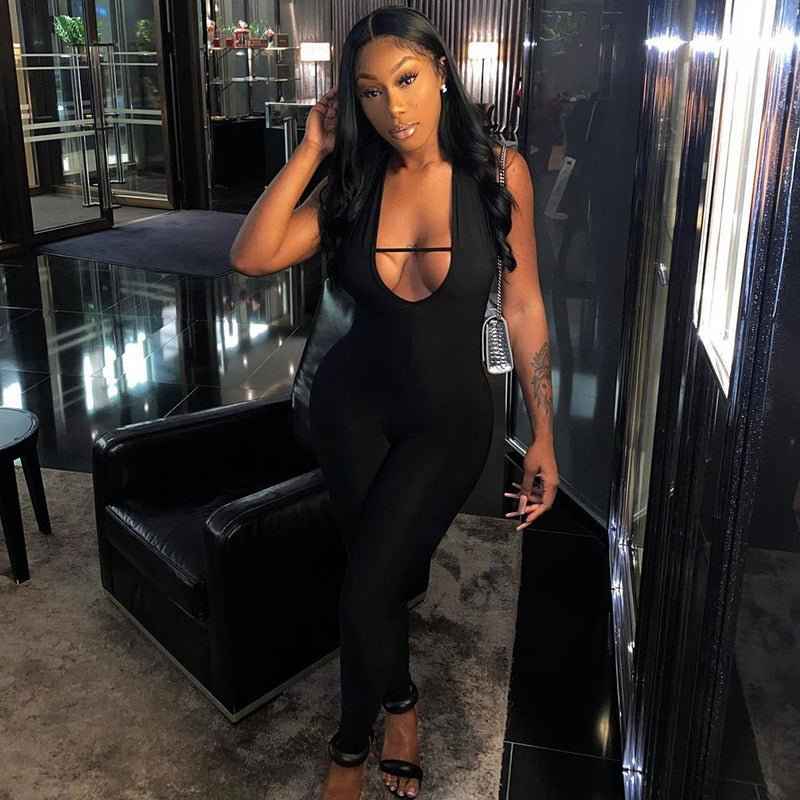 Sleeveless Halter Hollow Tight-Fitting Jumpsuit