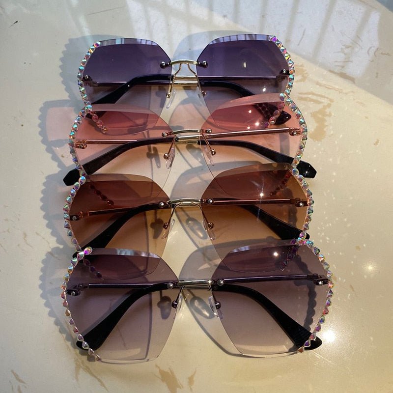 Women Luxury Brand Design Sexy Diamond Square Sun Glasses