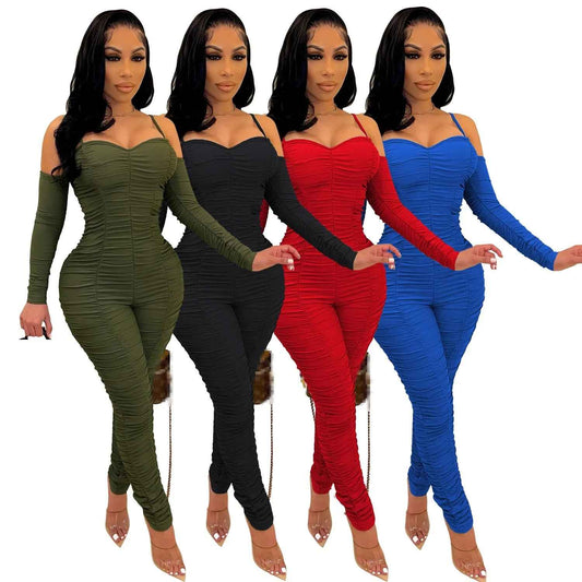 Ruched: Long Sleeve Form Fitted Jumpsuit