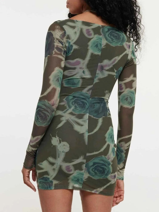 Long Sleeve Bodycon Dress with Keyhole Detail