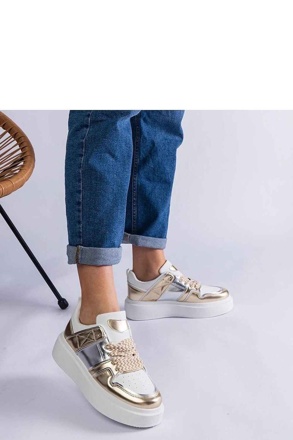 White/Gold High-Quality Platform Sneakers