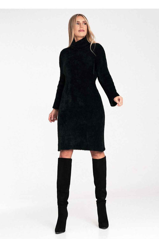 Elegant Black Fuzzy MIDI Dress