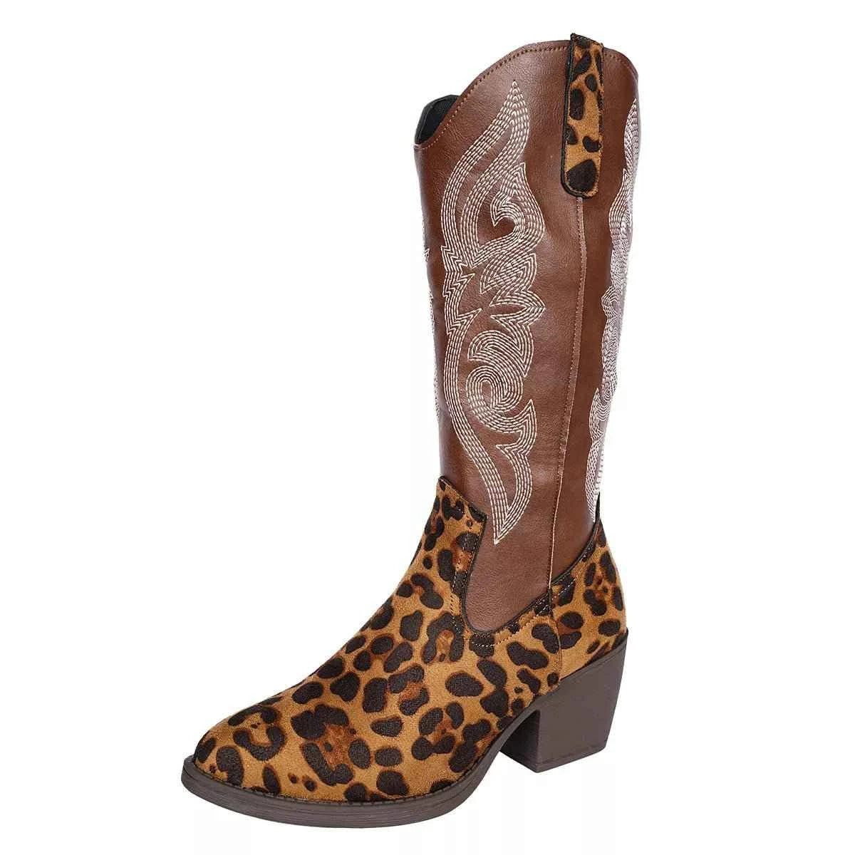 Brown Western Embroidered : Mid-Calf Boots