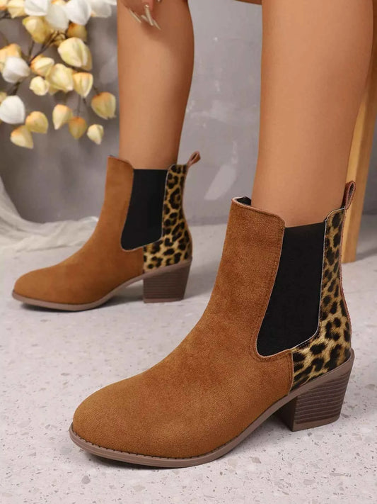 Leopard Print Chelsea Ankle Boots with Block Heel