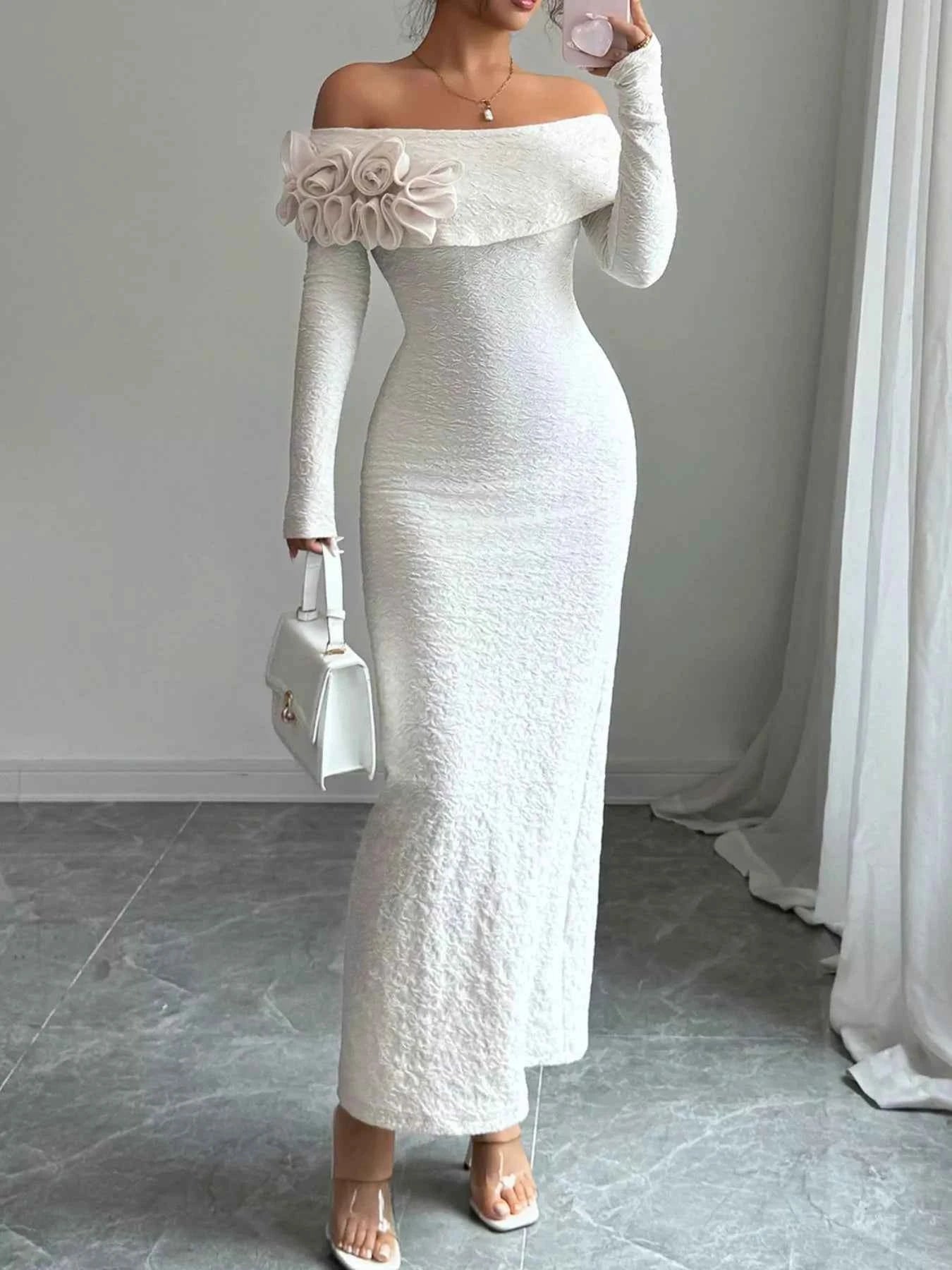 Flower Off-Shoulder : Maxi Dress