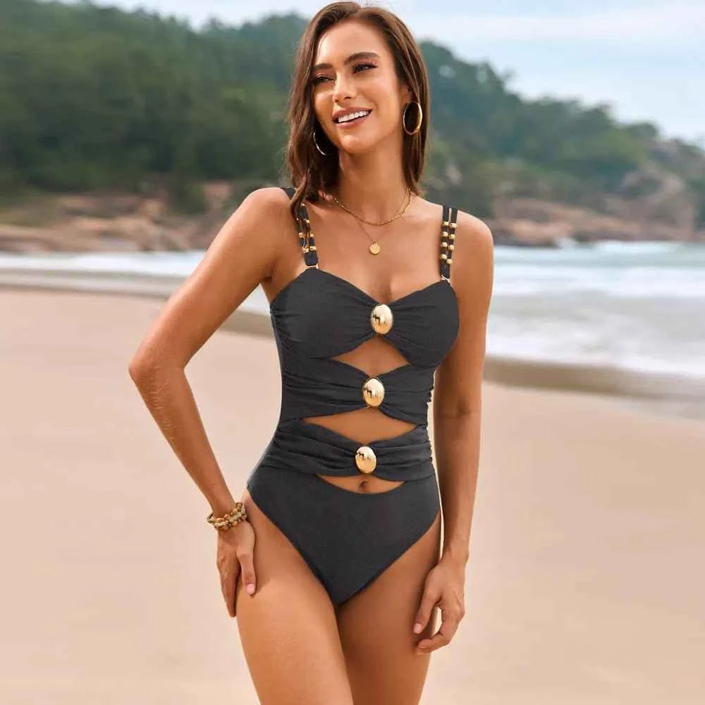 Cutout Ruched Sweetheart Neck: One-Piece Swimwear