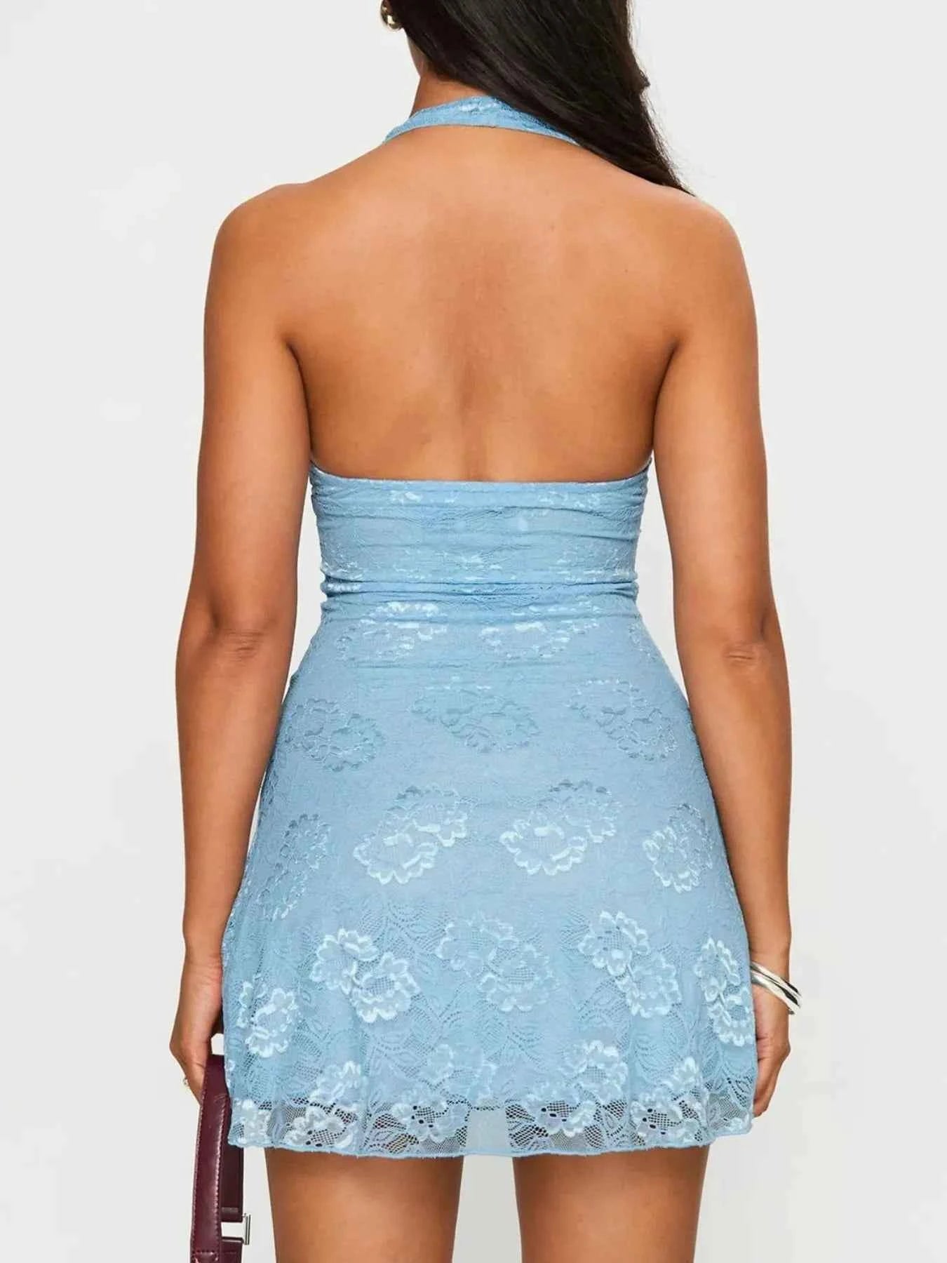 Floral Lace Halter Deep V-Neck : Bodycon Dress