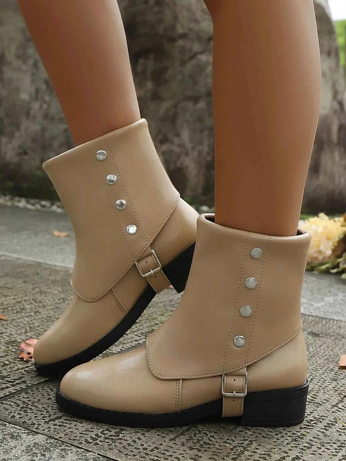 Stylish Buckled Block Heels Boots