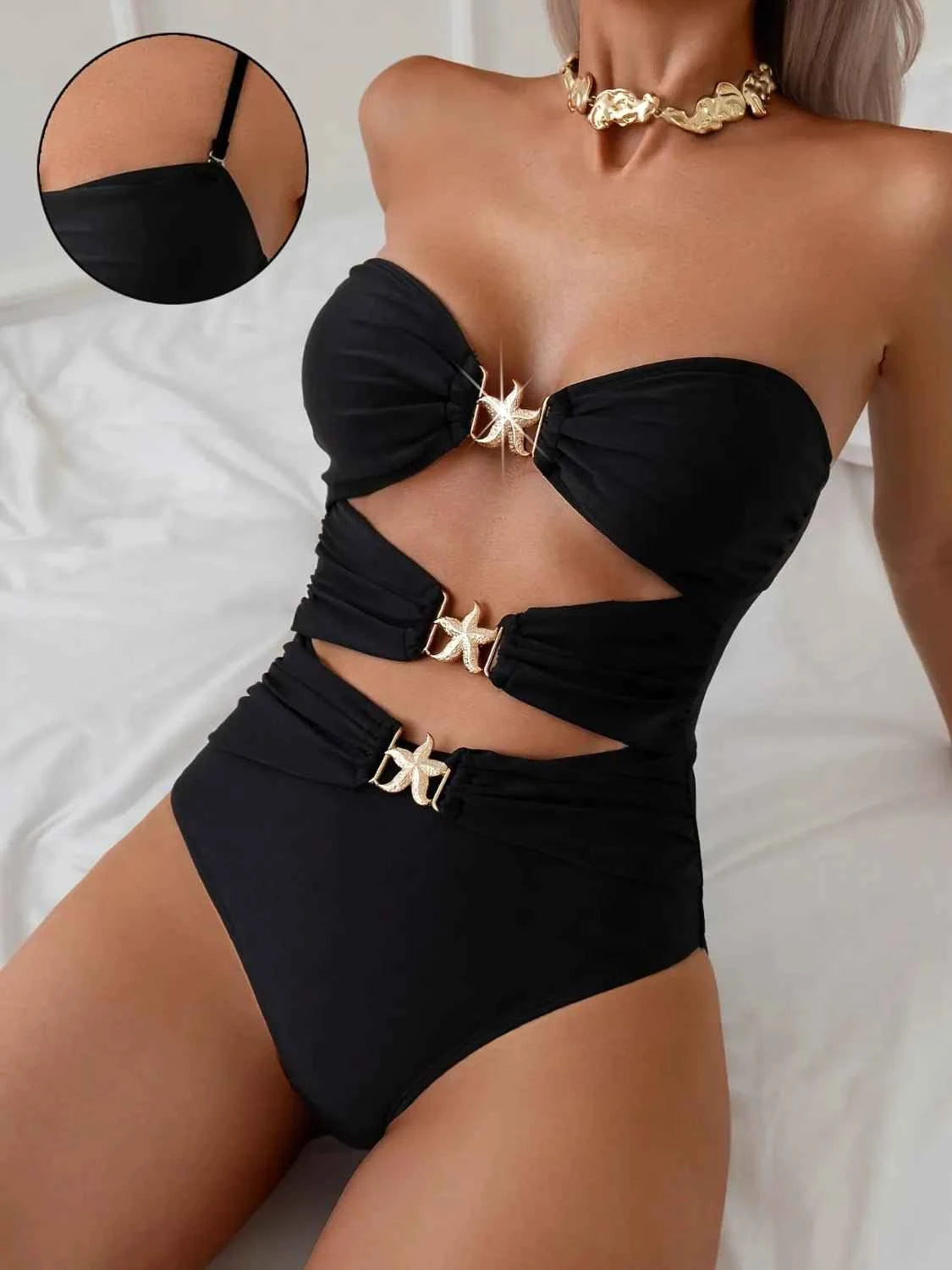 Trendy Cutout Sweetheart Neck One-Piece Swimwear