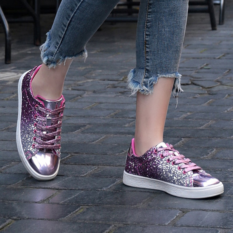 Women Casual Flat Lace-Up Bling Glitter Fashion Shoesa ꫀꪶꫀᧁꪖꪀᥴꫀ꠸ᠻꪗ~ 𝔈𝔪𝔟𝔯𝔞𝔠𝔢 𝔈𝔩𝔢𝔤𝔞𝔫𝔠𝔢