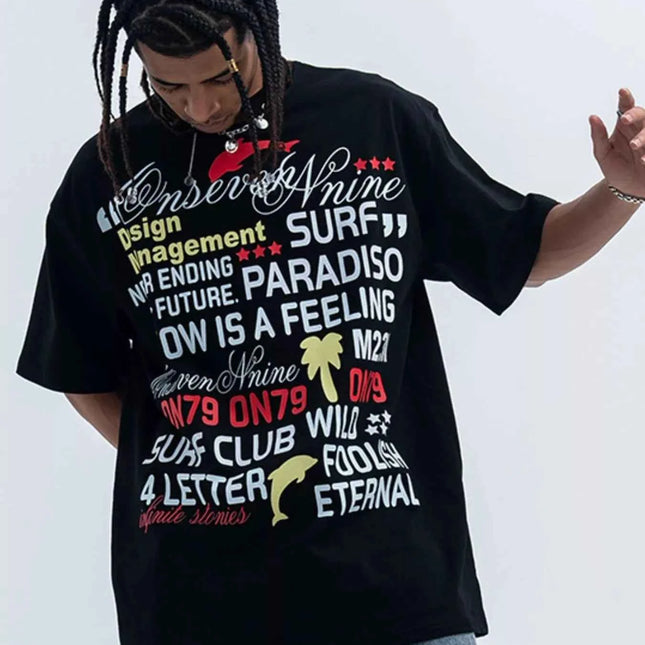 Men's Letter Round Neck Short Sleeve T-Shirt