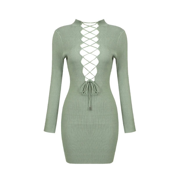 Women Sexy Short Dress With Lace-Up Design
