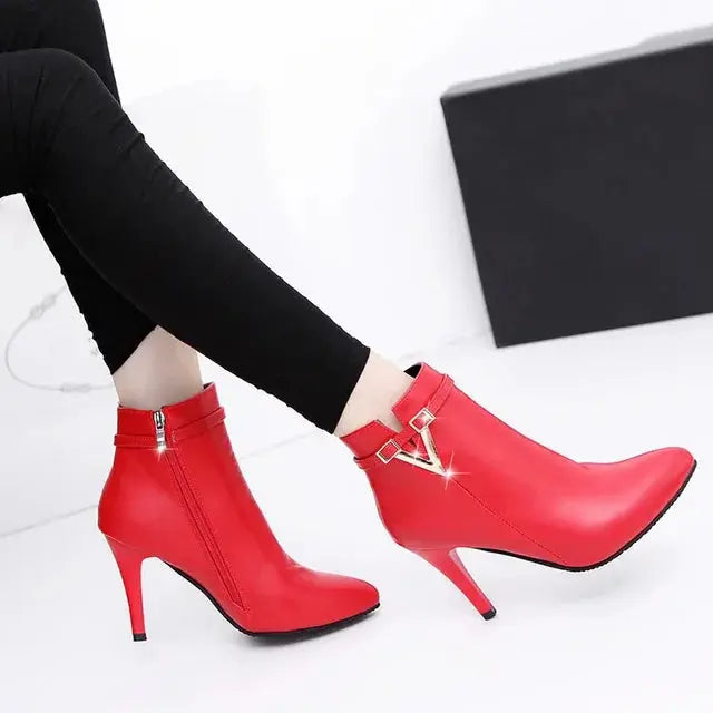 Thin High Heels Pointed Toe Leather Zipper Ankle Boots ꫀꪶꫀᧁꪖꪀᥴꫀ꠸ᠻꪗ~ 𝔈𝔪𝔟𝔯𝔞𝔠𝔢 𝔈𝔩𝔢𝔤𝔞𝔫𝔠𝔢