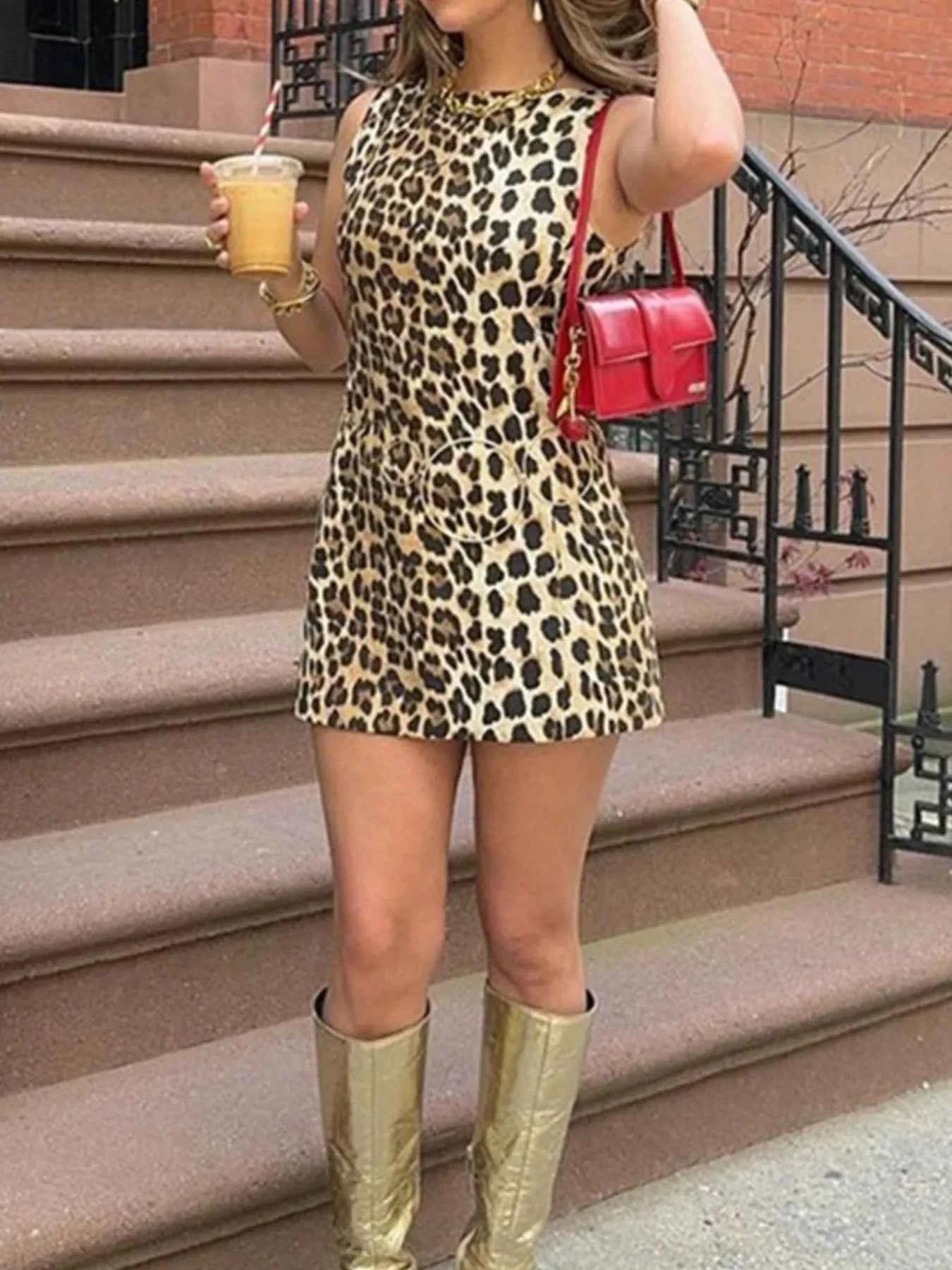 Leopard Print Sleeveless : Mini Dress