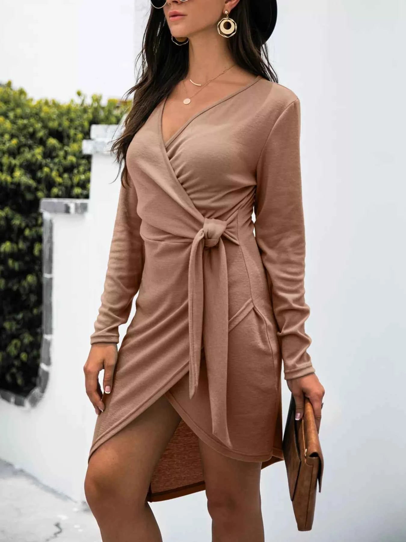 Surplice Long Sleeve : Side Tie Dress