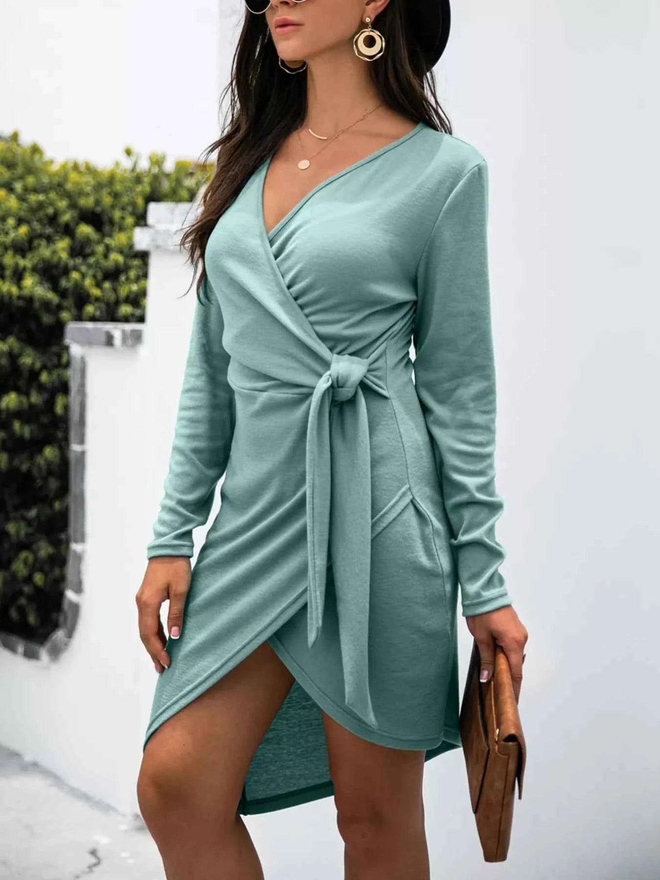 Surplice Long Sleeve : Side Tie Dress
