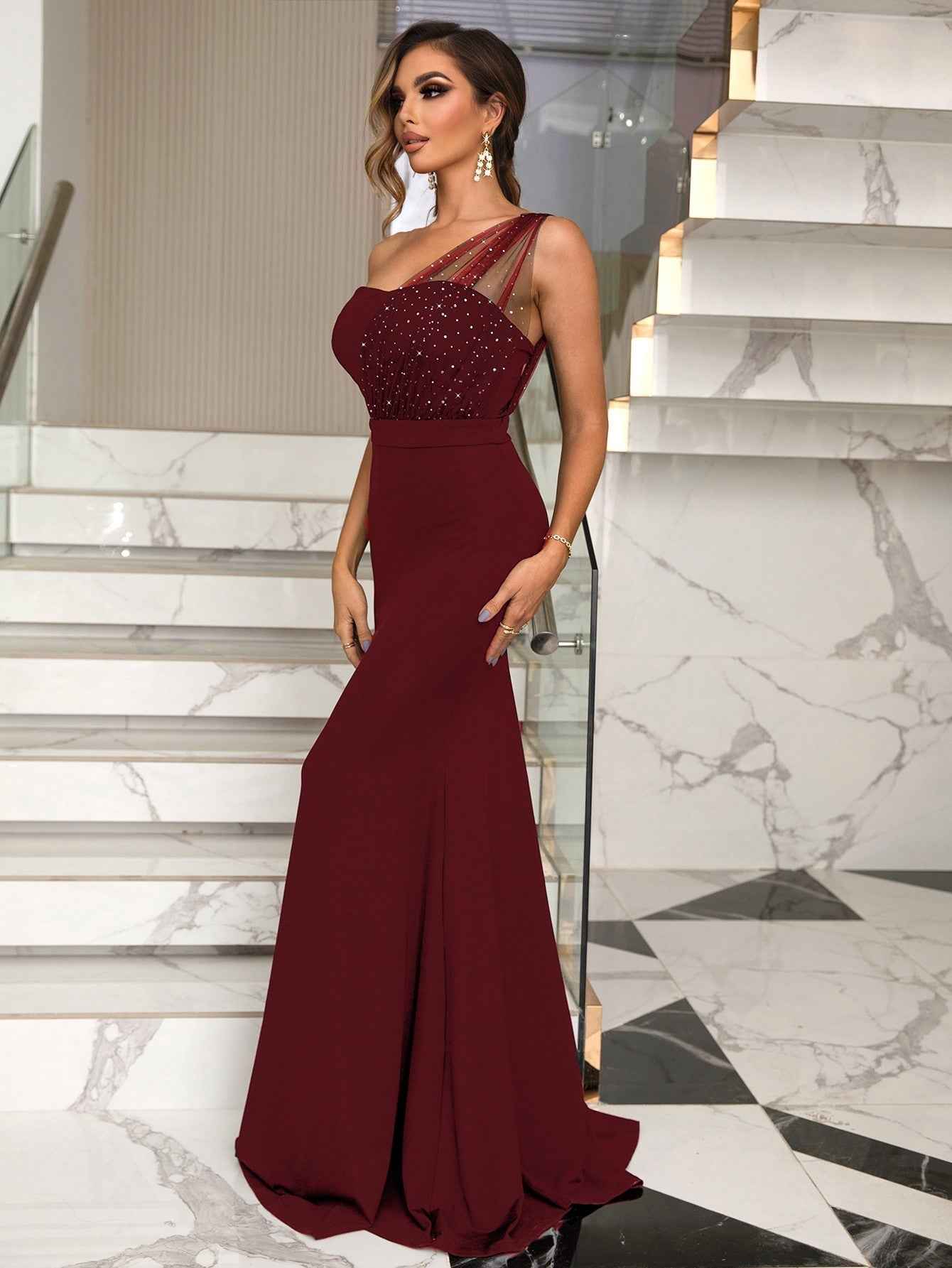 Rhinestone One-Shoulder : Formal Dress