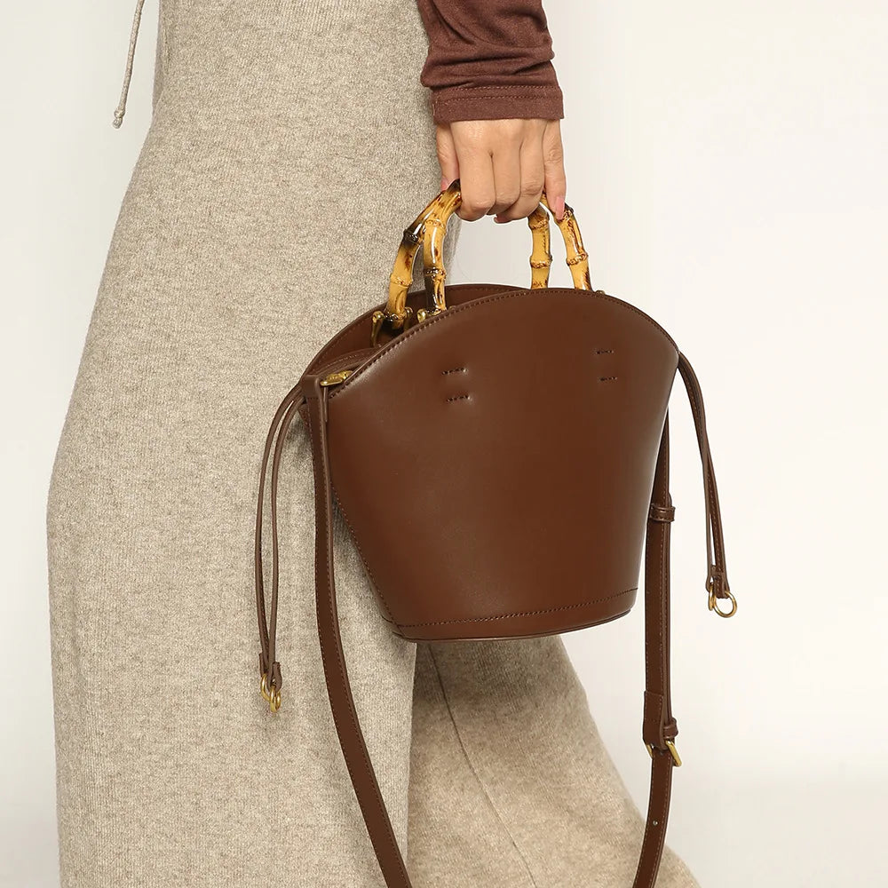 Women’s Fashion Bamboo Handle Bucket Bag