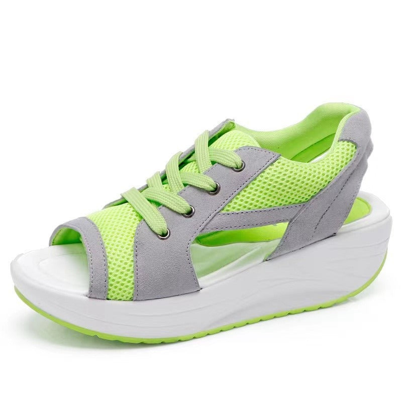 Summer Women Sandales Fashion Shoes Casual Flat Peep Toe Contrast Paneled Cutout Lace-up Muffin Sandals Platform Sport Sandalias eprolo