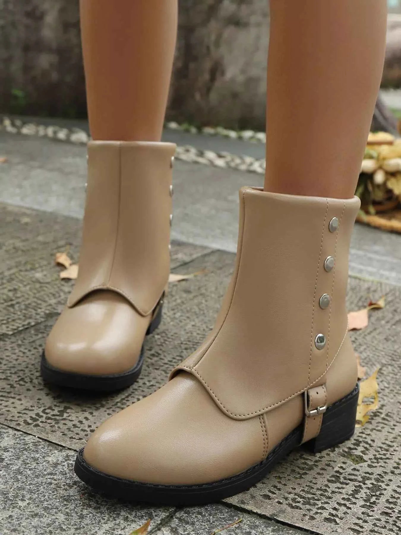 Stylish Buckled Block Heels Boots