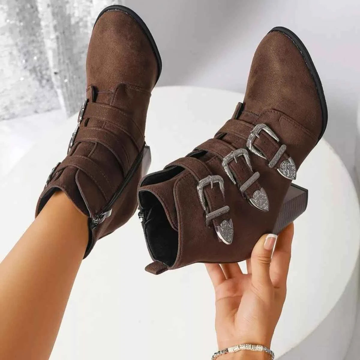 Trendy Ankle Boots : With Sliver Buttons