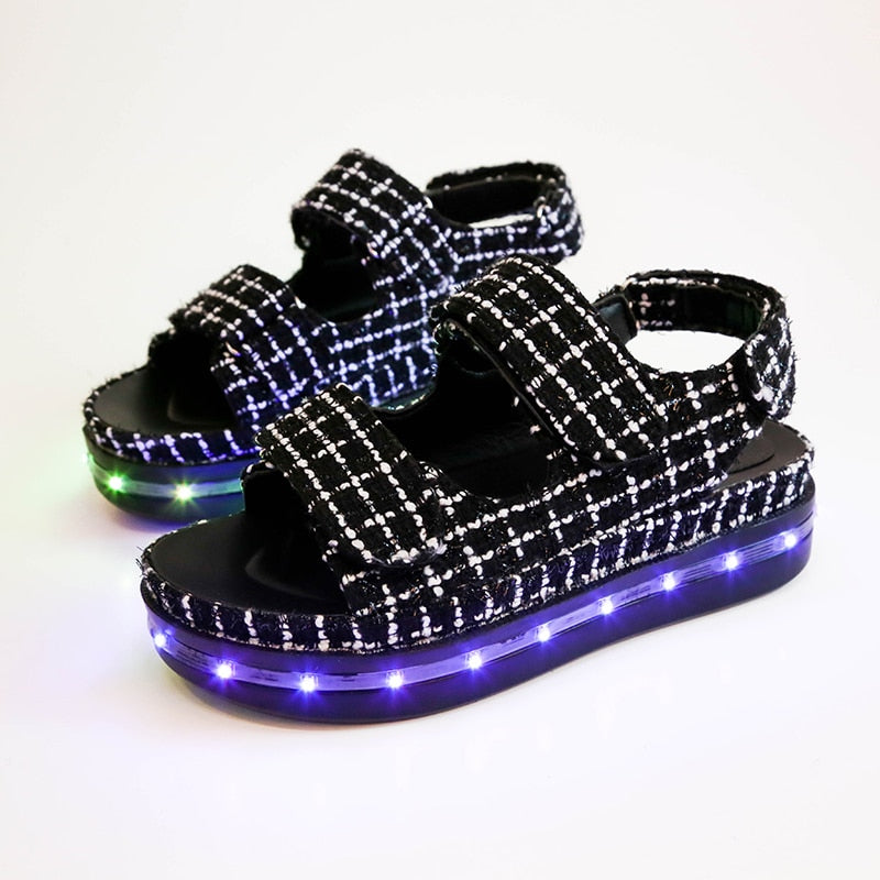 Summer Fashion LED Flash Colorful Flats Sandals Open Toe Platform Sandals Shoes Women Casual Shoes Ladies Beach Shoes eprolo