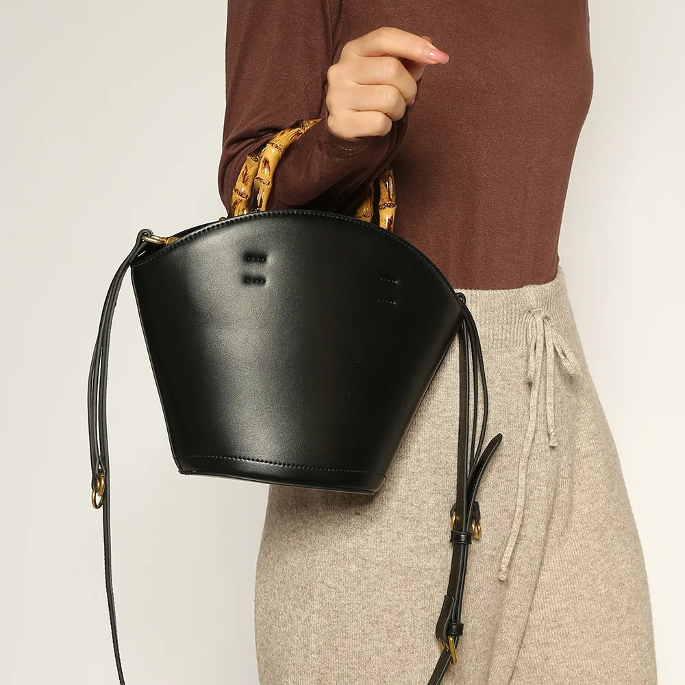 Women’s Fashion Bamboo Handle Bucket Bag