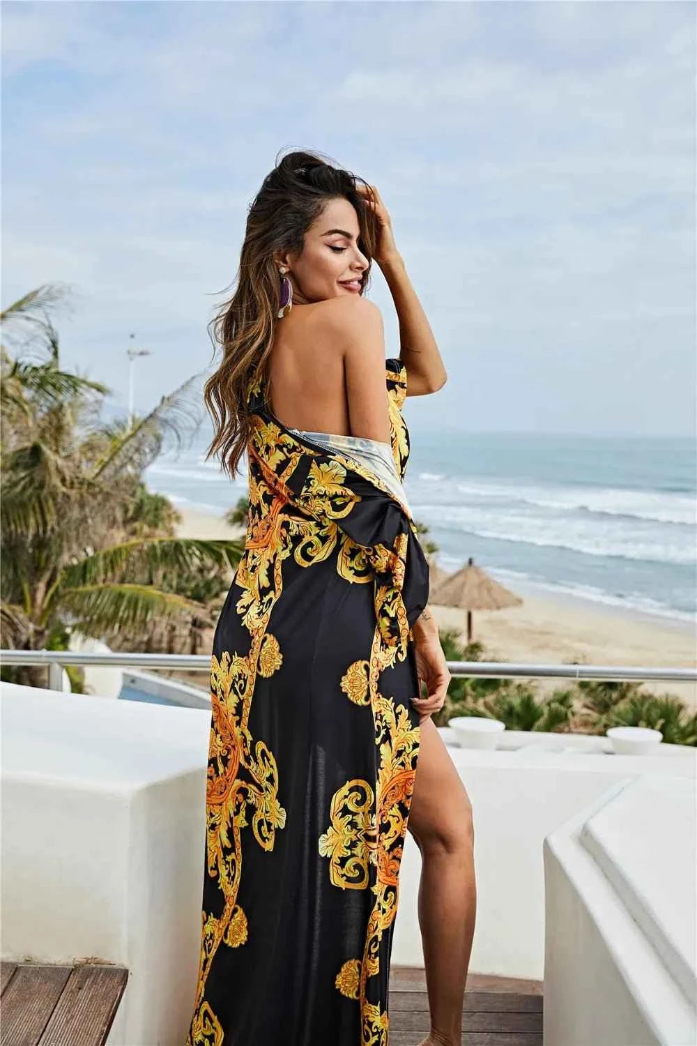 Printed Plunge One-Piece : Cover Up Swim Set