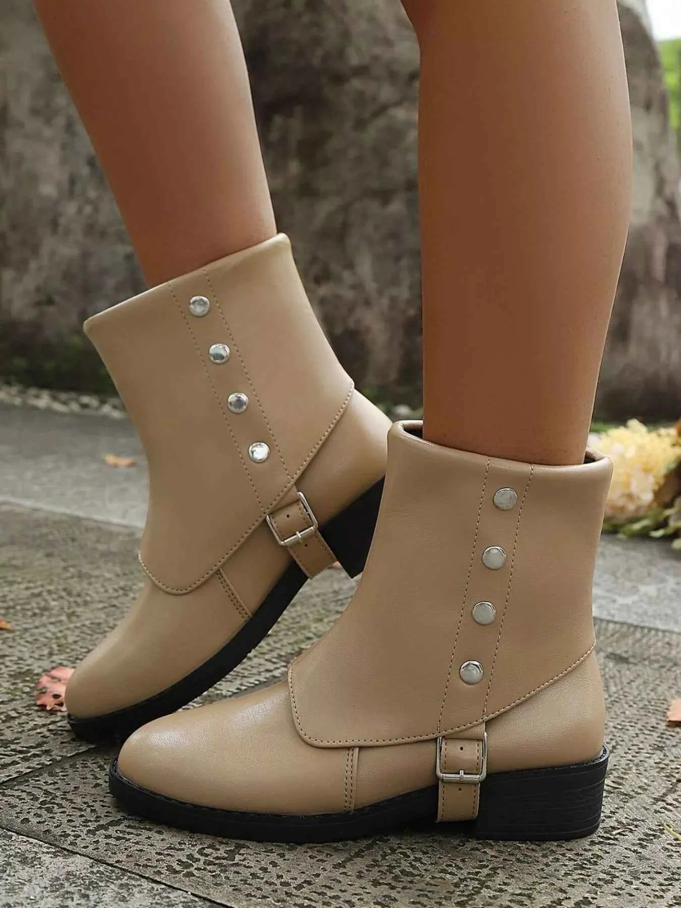 Stylish Buckled Block Heels Boots