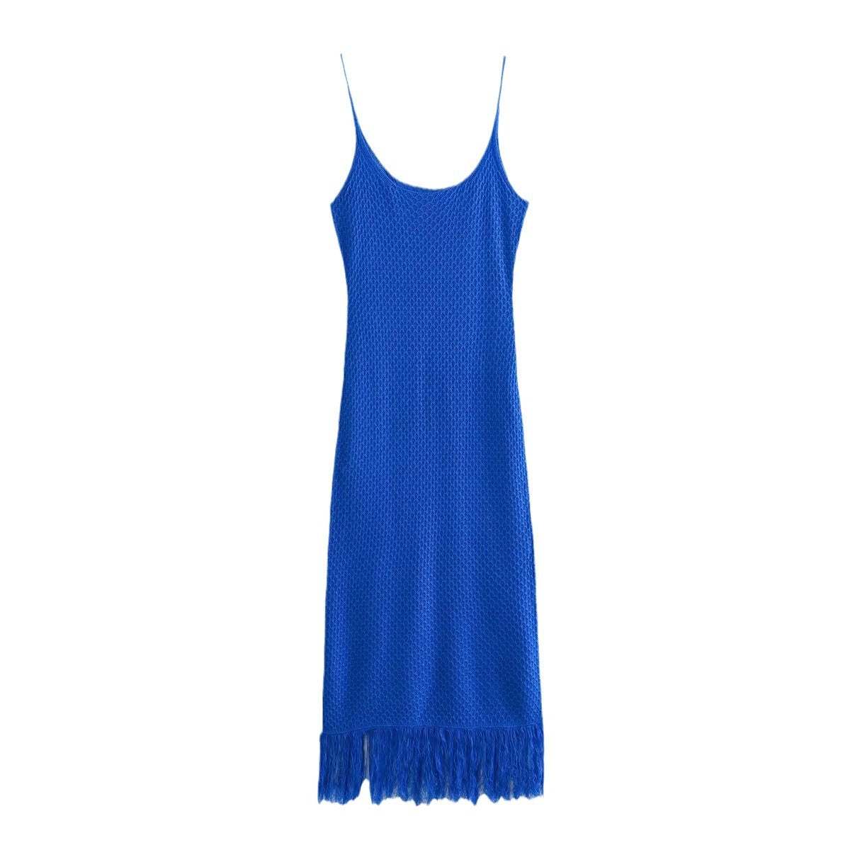 Woman Trendy Blue Square Collar Tassel Dress