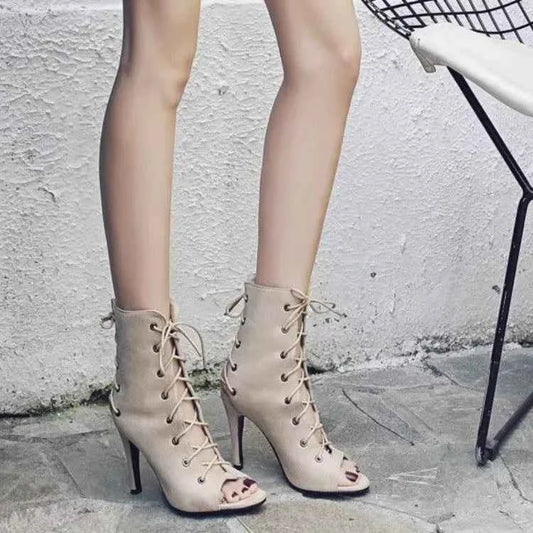 Peep Toe Lace-Up : High Heel Boots