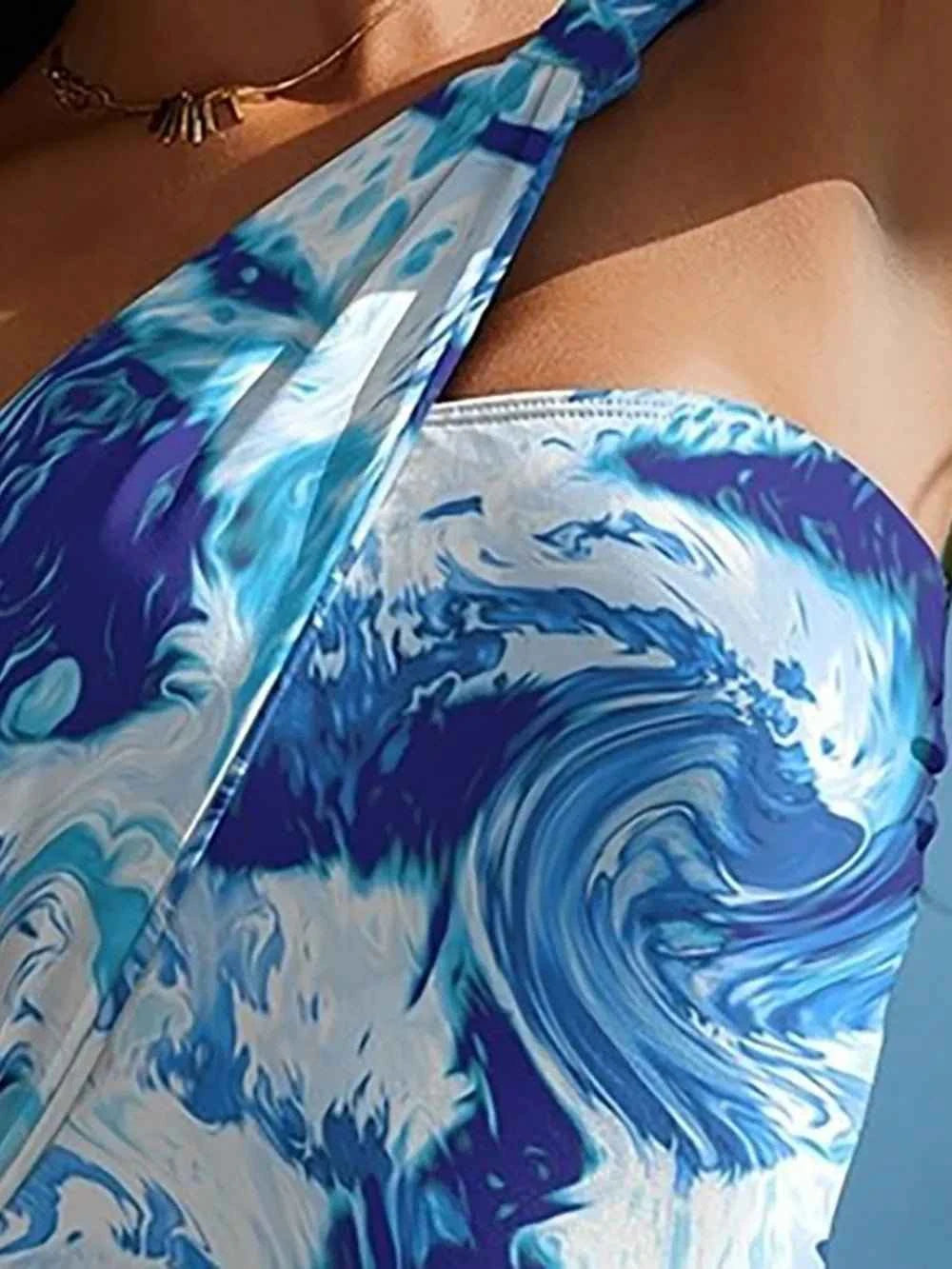 Stylish Cutout Printed One-Shoulder One-Piece Swimwear