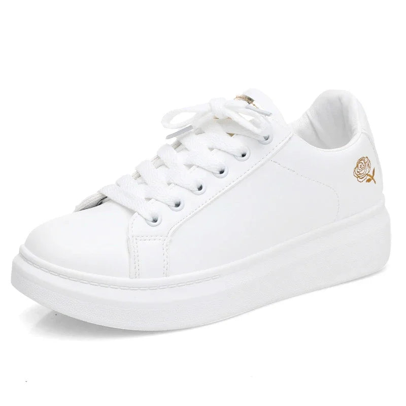 Women Casual Shoes New Spring Fashion Embroidered White Breathable Flower Lace-Up Sneakers White Tenis Feminino Flat  Zapatillas eprolo