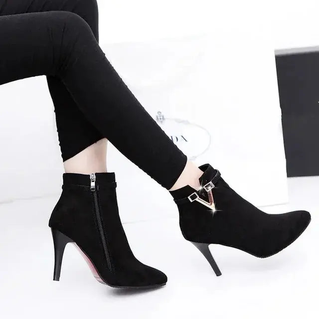 Thin High Heels Pointed Toe Leather Zipper Ankle Boots ꫀꪶꫀᧁꪖꪀᥴꫀ꠸ᠻꪗ~ 𝔈𝔪𝔟𝔯𝔞𝔠𝔢 𝔈𝔩𝔢𝔤𝔞𝔫𝔠𝔢