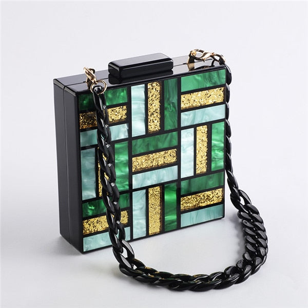 Acrylic Green Gold Luxury Square Handbag ꫀꪶꫀᧁꪖꪀᥴꫀ꠸ᠻꪗ~ 𝔈𝔪𝔟𝔯𝔞𝔠𝔢 𝔈𝔩𝔢𝔤𝔞𝔫𝔠𝔢