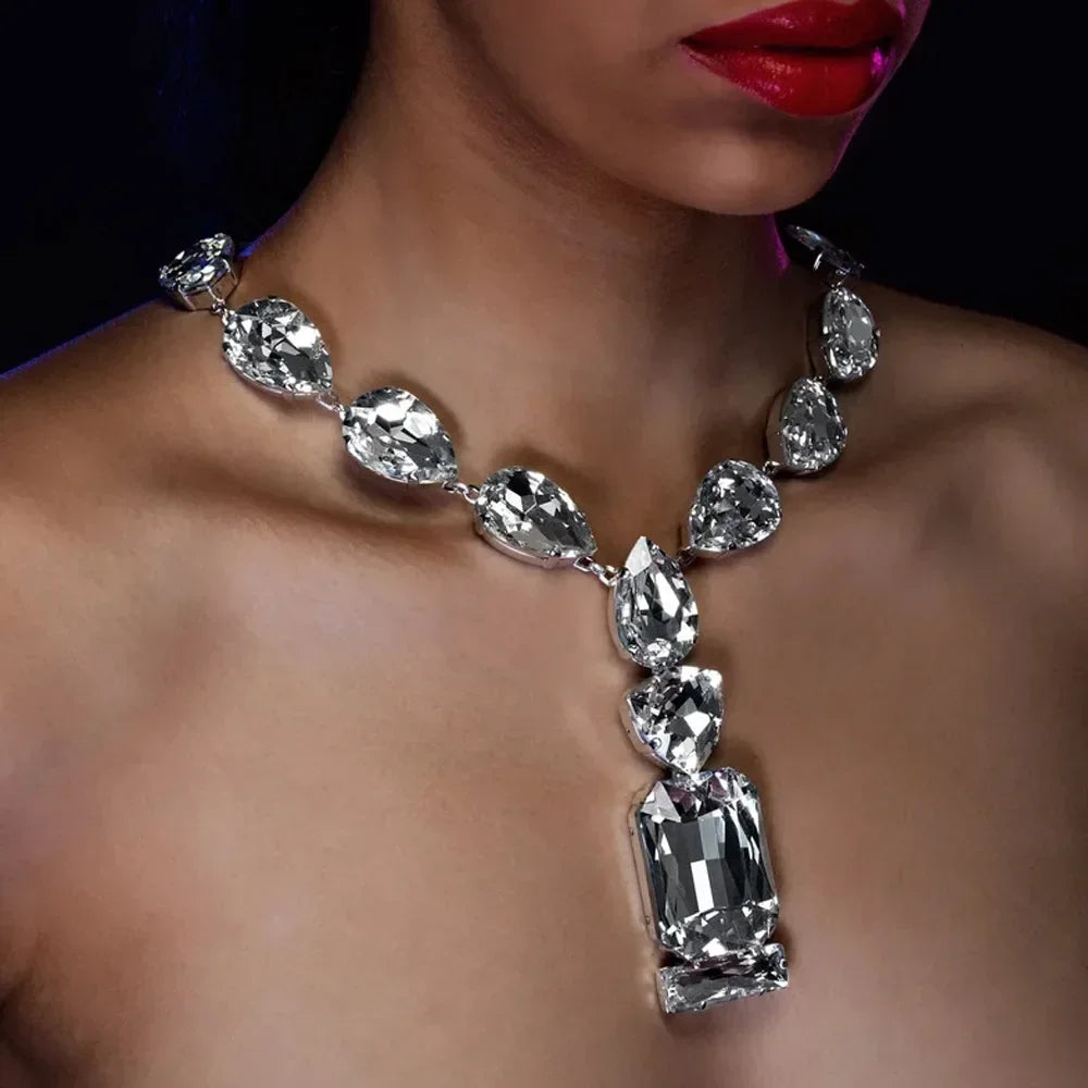 Woman Luxurious Handmade Oversized Crystal Necklace